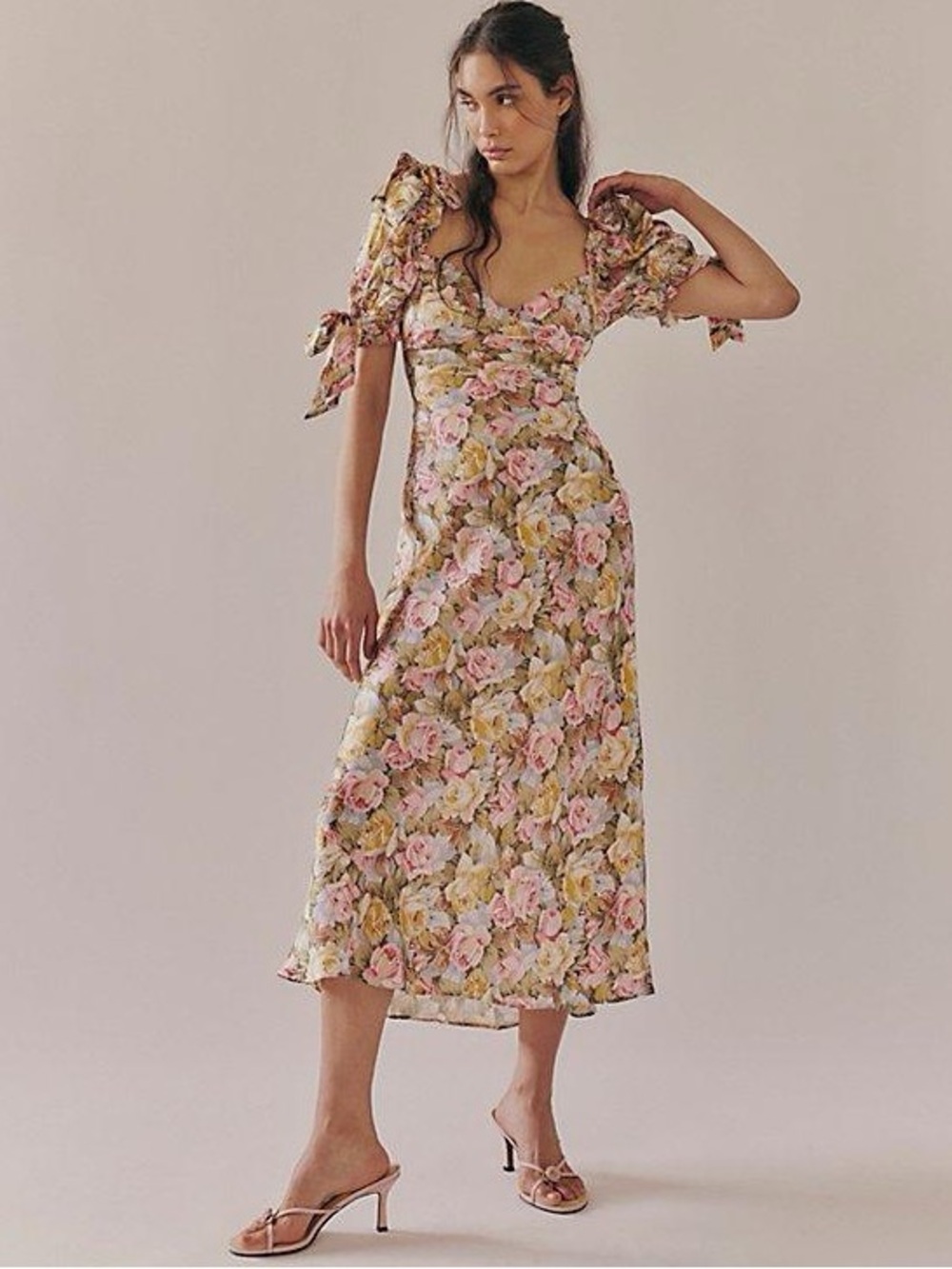 💐Free People Selkie Jardin De Fleurs Silk Charmeuse Poet Slip Dress Floral Bias💐
